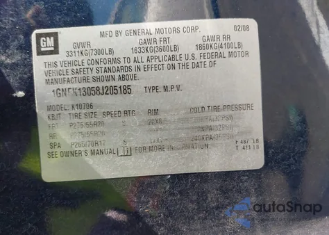 2008 Chevrolet Tahoe Ltz z USA, uszkodzony, nr VIN 1GNFK13058J205185